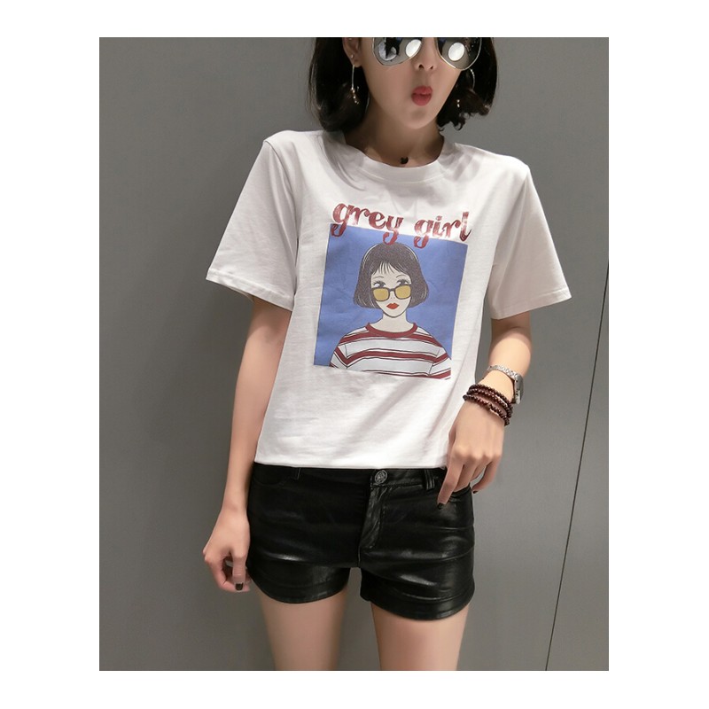 2018夏季新款短袖T恤女韩版宽松白色学生ins半袖体恤上衣