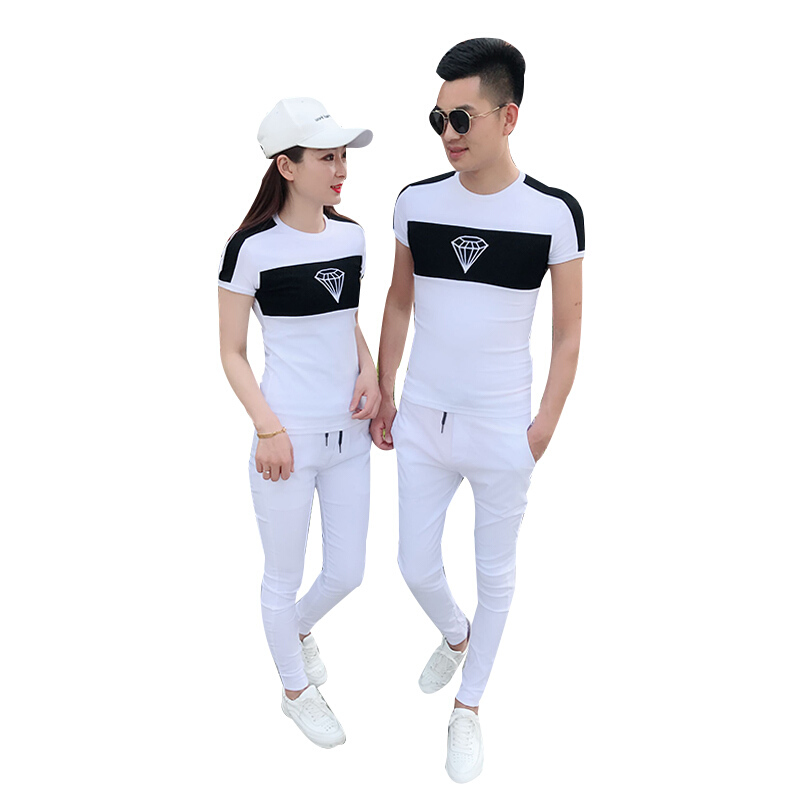 2018夏季休闲运动套装男短袖T恤社会小伙韩版潮流修身情侣两件套