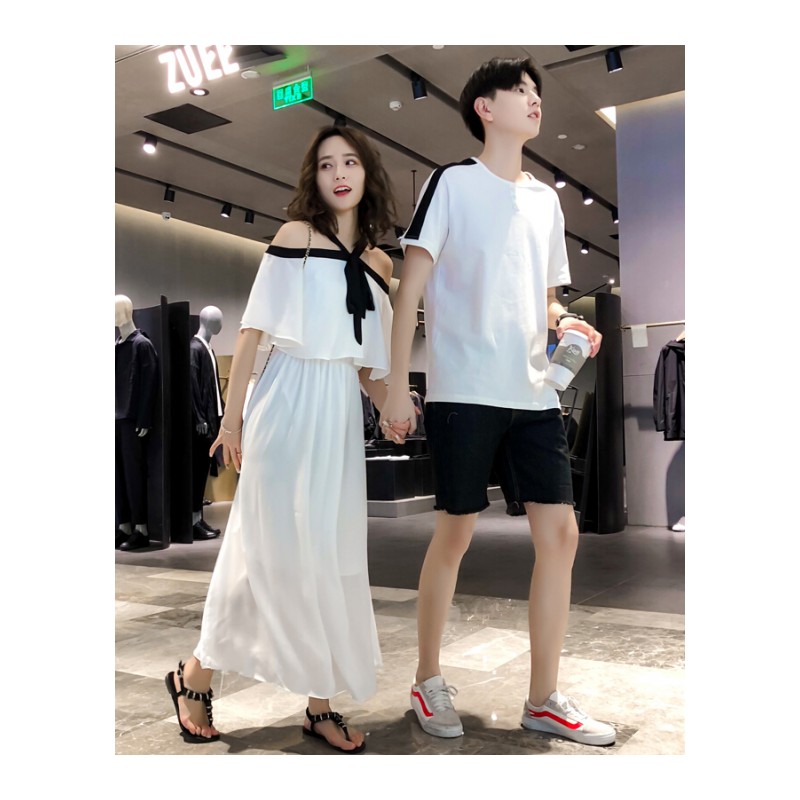 2018新款情侣装夏季套装短袖T恤男女裙子气质韩版半袖衣服两件套