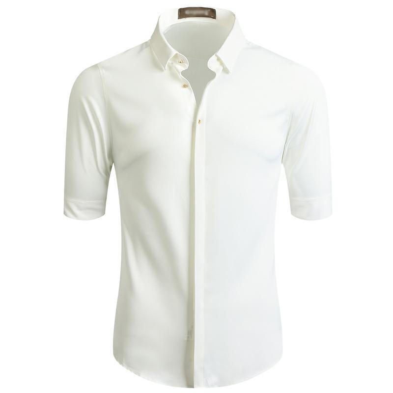夏季修身男士短袖衬衣商务衬衫薄款韩版白型师男装七分袖衬衫