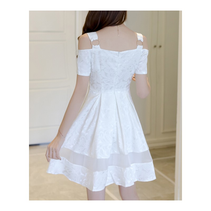连衣裙女士2017夏季时尚学生韩版修身显瘦小清新一字肩裙子白色