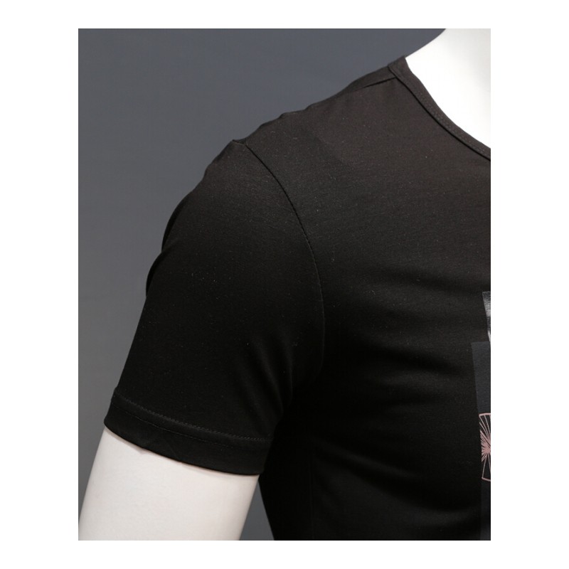 男T恤短袖2017夏季男装黑色新款时尚圆领短袖自然印花色彩半袖上衣