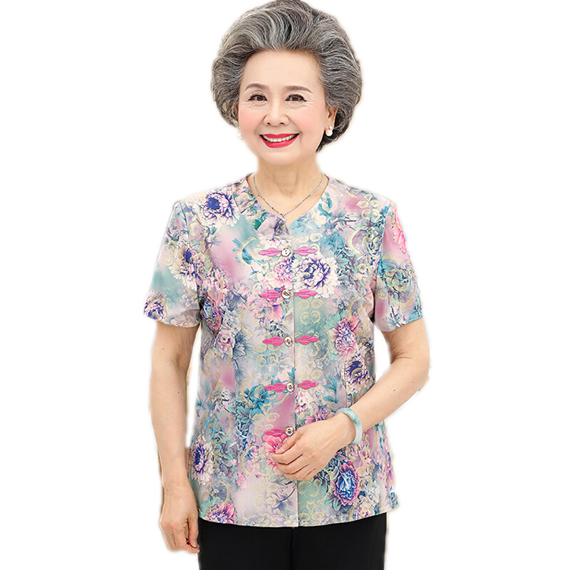 中老年人夏装女套装奶奶装上衣60-70-80岁老人服装妈妈装短袖衬衫