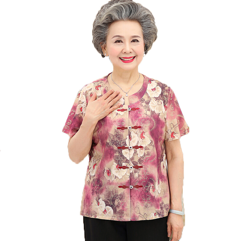 妈妈装短袖套装60-70岁老年装女上衣老太太衬衫老人衣服奶奶夏装
