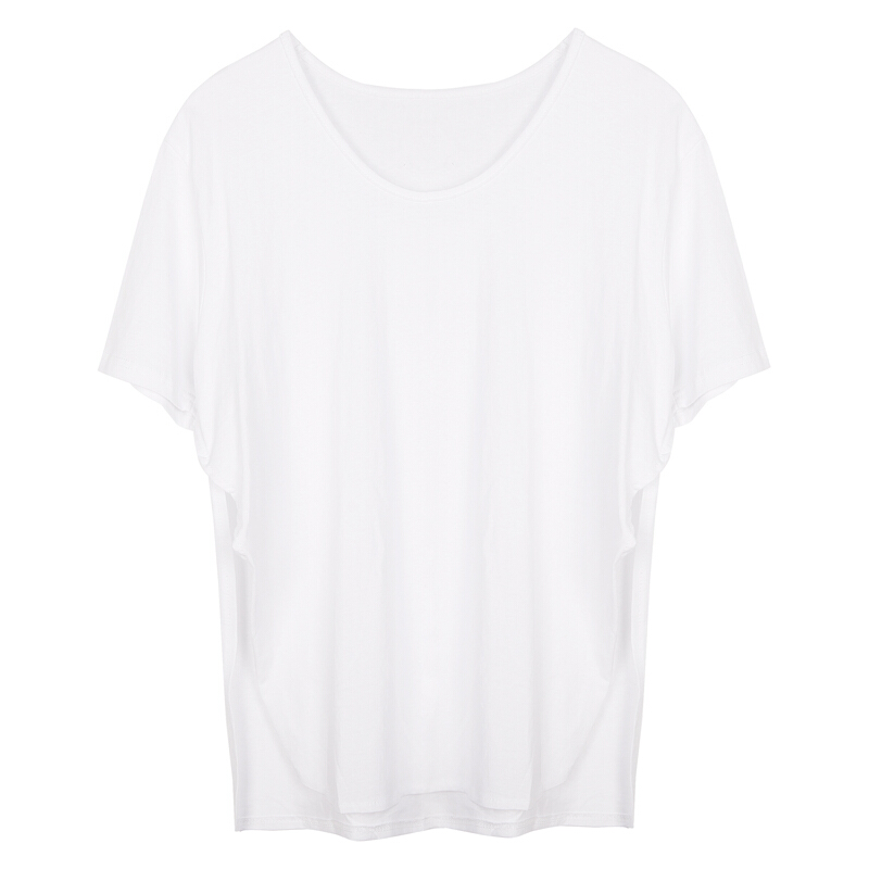 2018春装新款韩版短袖白色T恤女侧开叉体恤学生中长款V领宽松上衣白色均码