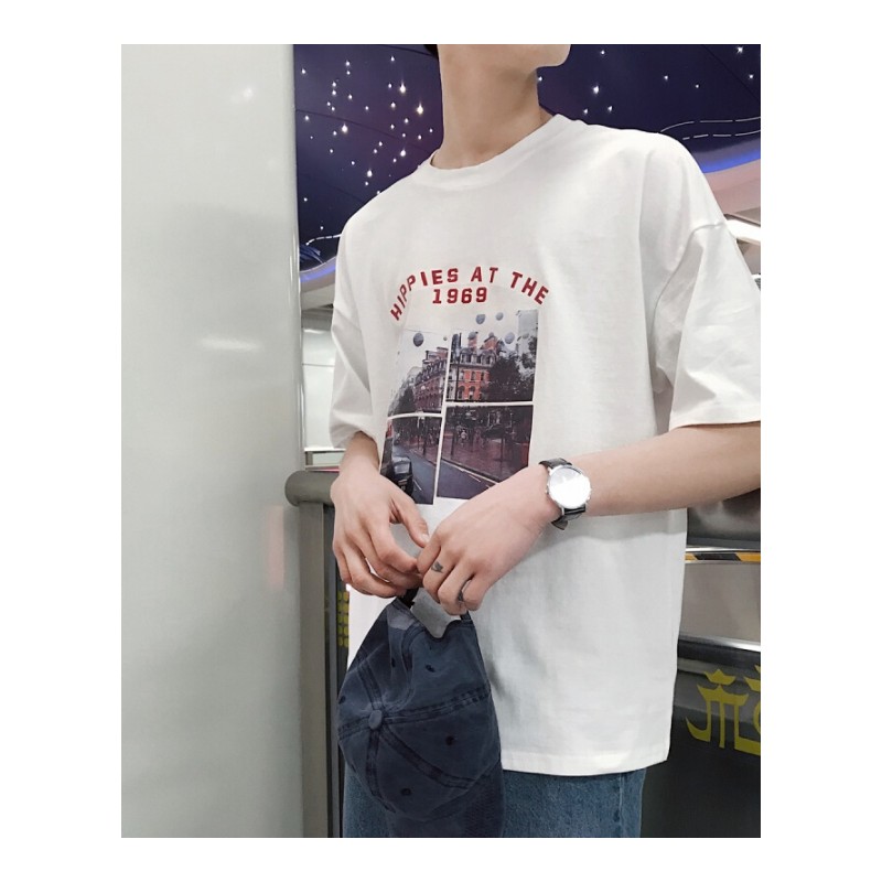 2018夏季青年短袖T恤男韩版潮流宽松百搭半袖印花体恤衫学生上衣