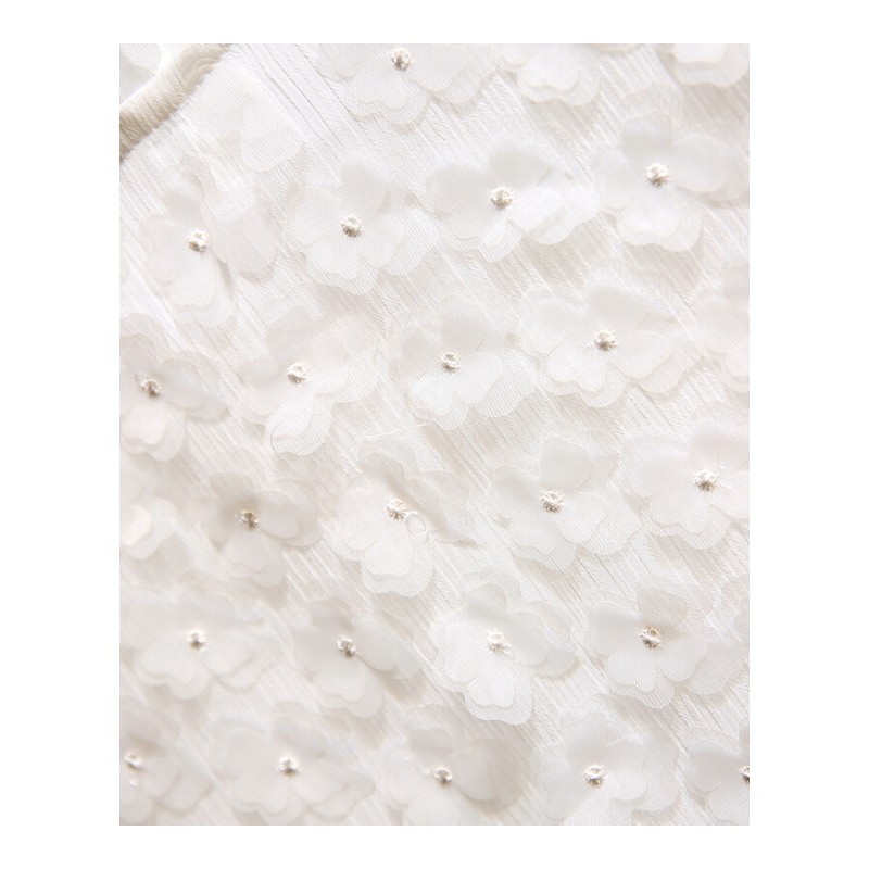 2018夏季新款韩版立体花朵短袖雪纺衫女超仙甜美小衫洋气宽松上衣白色均码