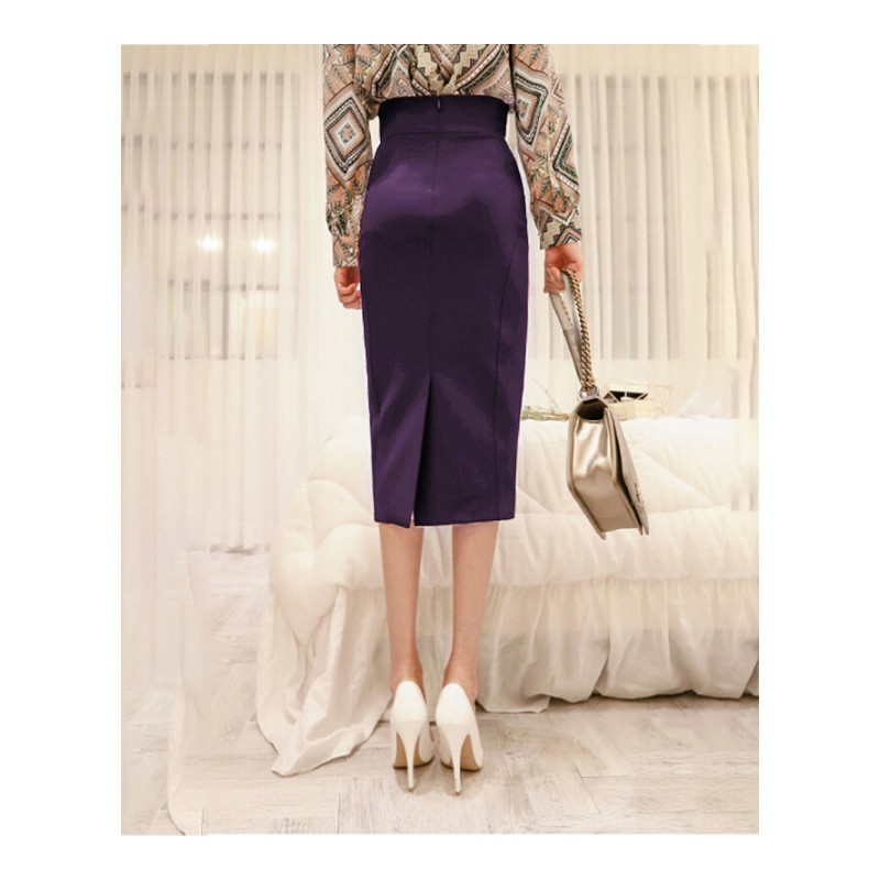 时尚半身长裙春女新款韩版长款铅笔裙包臀裙紫色半身裙春秋高腰