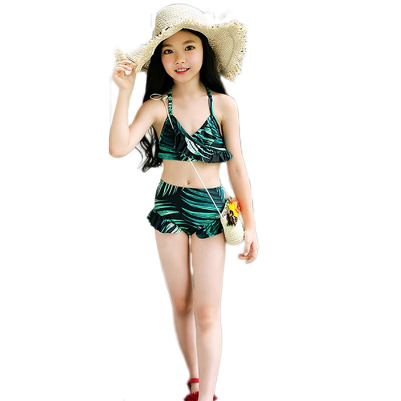 儿童泳装女童中大童8韩国10女孩12泳衣13性感15岁比基尼三件套装[含防晒衬衫三件套]S码36-43斤110~120c