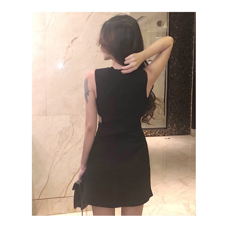 小黑裙2018新款性感连衣裙夏显瘦气质短裙夜场女装 黑色 S