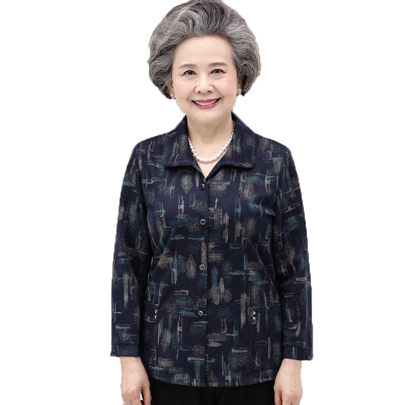 奶奶装长袖衬衫60岁70妈妈春装宽松上衣老人衬衣女老太太薄款外套