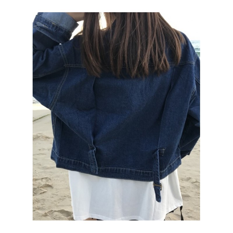 2018春夏新款韩版宽松长袖潮学院风牛仔外套短款女学生棒球服夹克蓝色