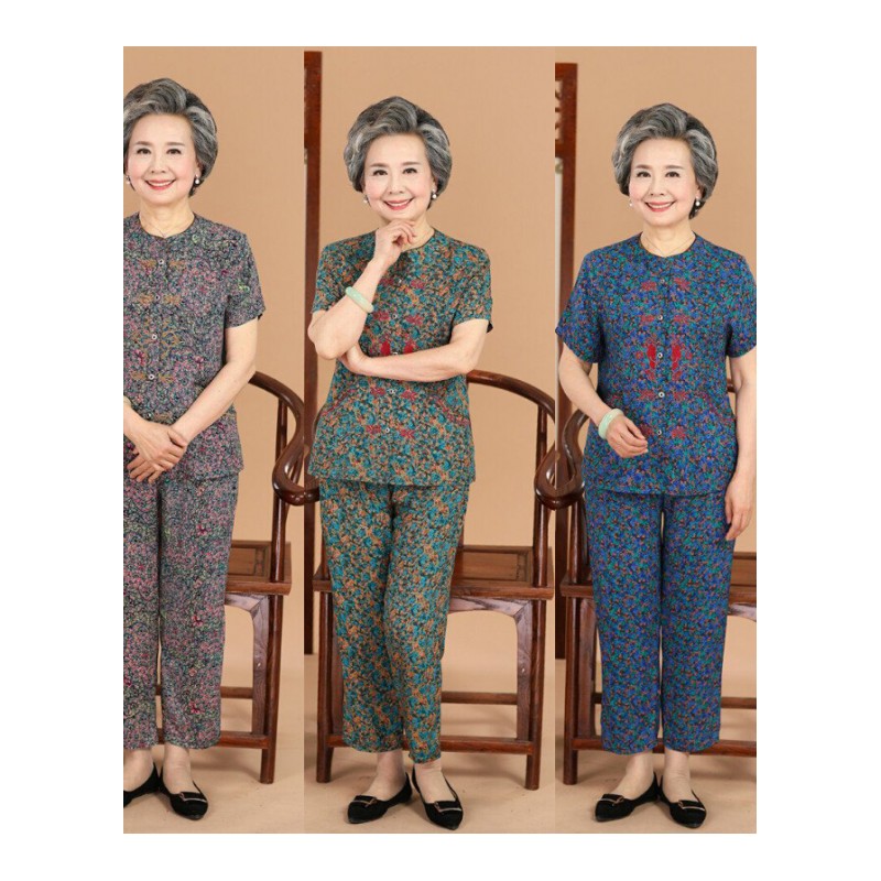 60-70-80岁中老年人女装夏装套装长袖老人衣服奶奶短袖棉绸两件套