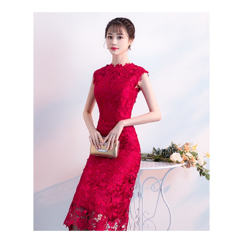 敬酒服新娘夏季2018新款红色结婚小礼服裙中长款修身显瘦回服女