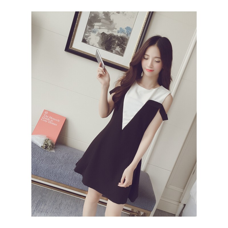 2018夏季新款韩版女装修身显瘦中长款A字裙小心机性感露肩连衣裙 黑色 S