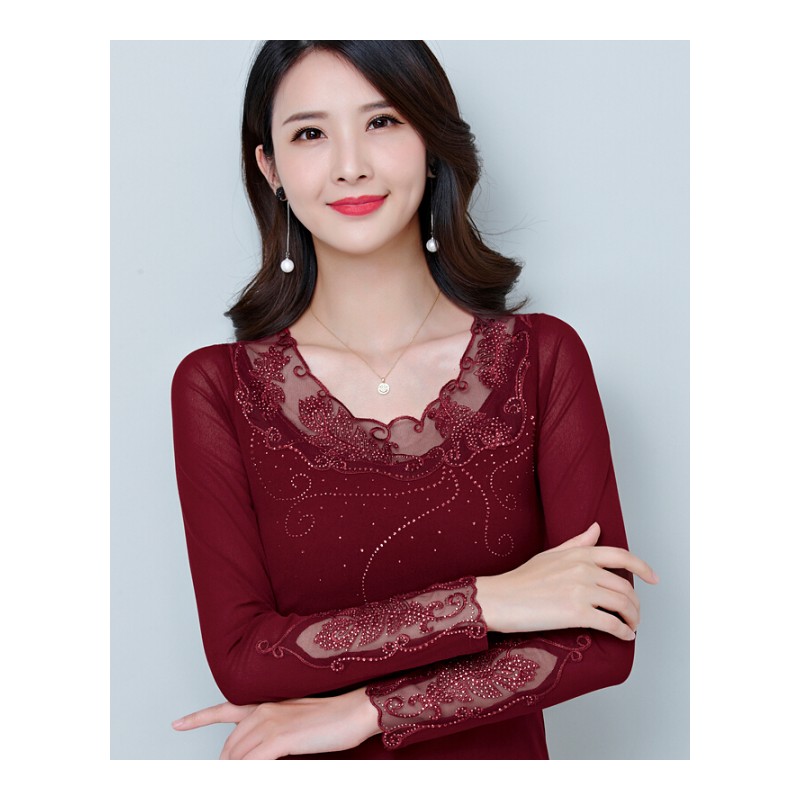 2018夏秋新款韩版网纱短袖T恤女修身半袖体恤蕾丝上衣长袖打底衫黑色[长袖]薄款