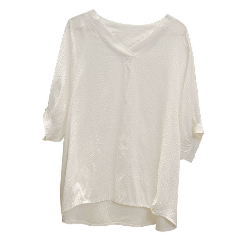 雪纺短袖女夏2018新款韩版宽松白色洋气衬衫T恤小衫V领上衣遮肚潮白色
