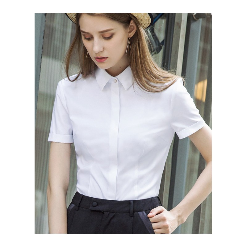 白衬衫女短袖2018夏季新款正装寸衫气质修身衬衣工作服OL职业装