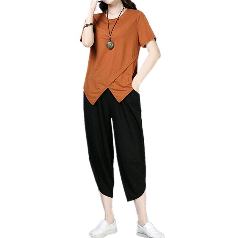 棉麻时尚套装女2018夏季新款韩版简约气质纯色宽松显瘦亚麻两件套