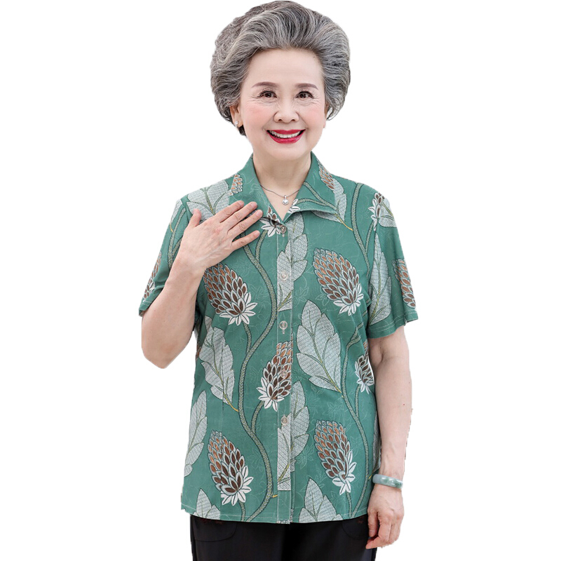 中老年人夏装女短袖T恤60-70岁妈妈衬衫老人衣服奶奶装夏天两件套