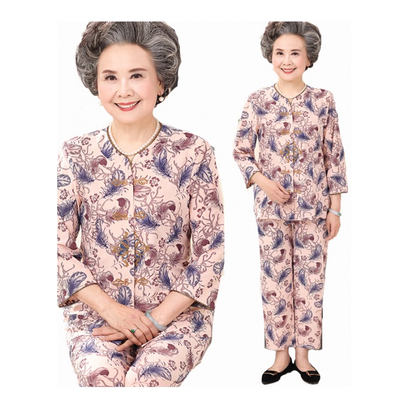 中老年人女装夏装套装老人衣服夏季老太太奶奶中袖上衣薄60-70岁