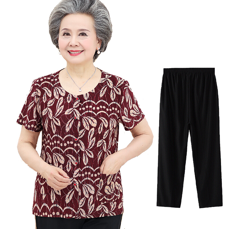 中老年人夏装女60-70岁妈妈装短袖老人衣服裤子80奶奶套装春太太