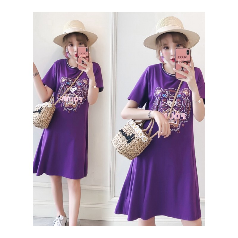 大码女装连衣裙夏装宽松显瘦时尚韩版紫色