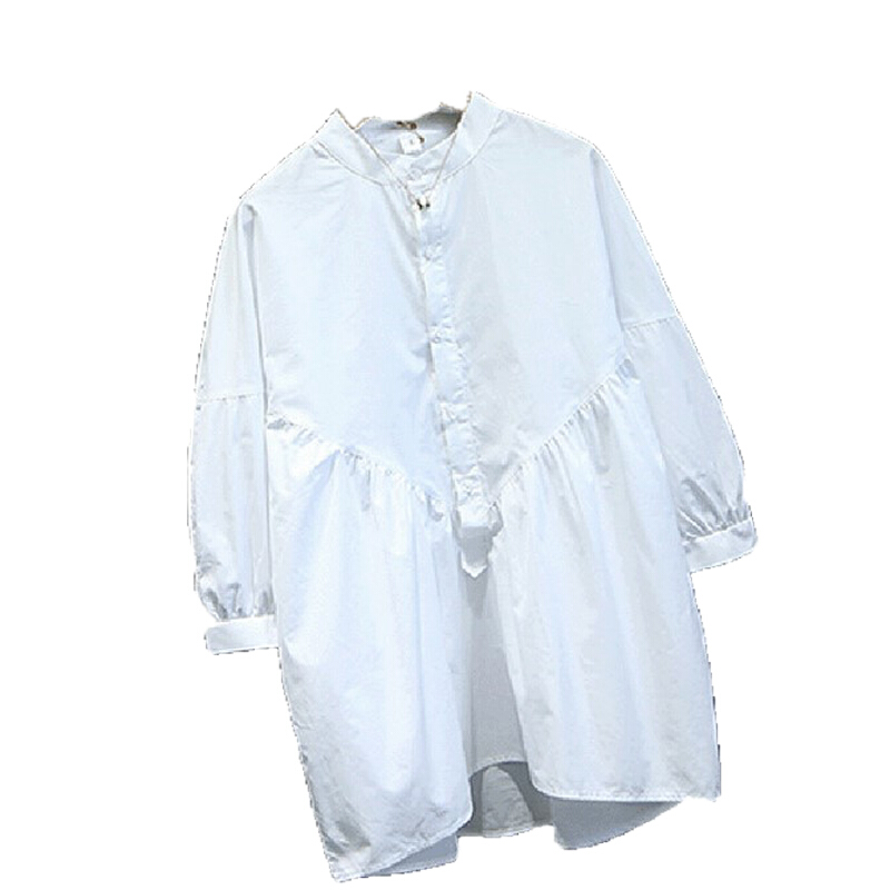 中袖娃娃衬衫女装立领套头夏季韩国宽松简约白色百搭显瘦气质上衣白色
