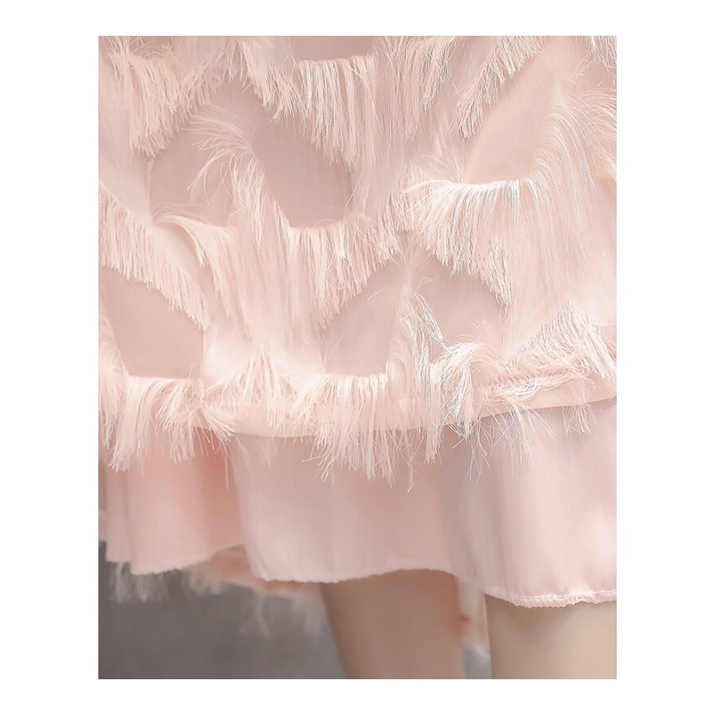 粉色羽毛流苏超仙气半身裙高腰中长款裙子温柔风仙女2018夏装新款