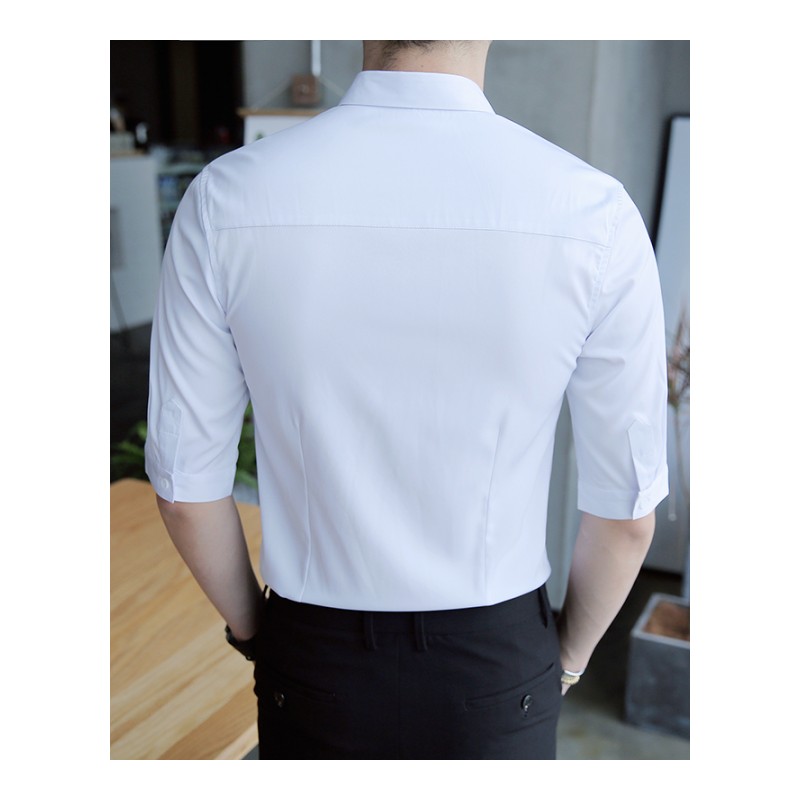 夏季潮流韩版修身半袖7分袖衬衣男士中袖短袖休闲七分袖衬衫男装