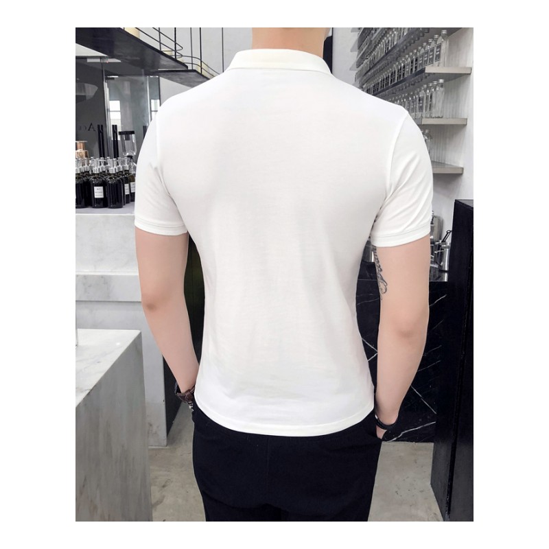 新款夏季男士短袖T恤韩版潮流休闲印花POLO衫修身半袖体恤男英伦