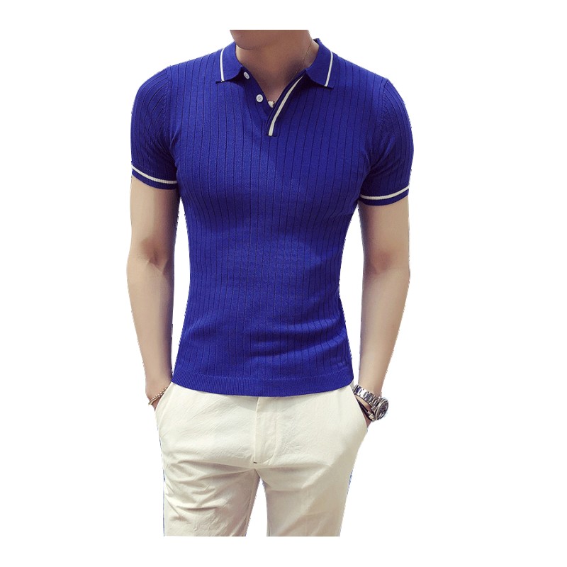 夏季男士短袖T恤韩版修身条纹P0LO衫休闲帅气针织衬衫青年衣服装
