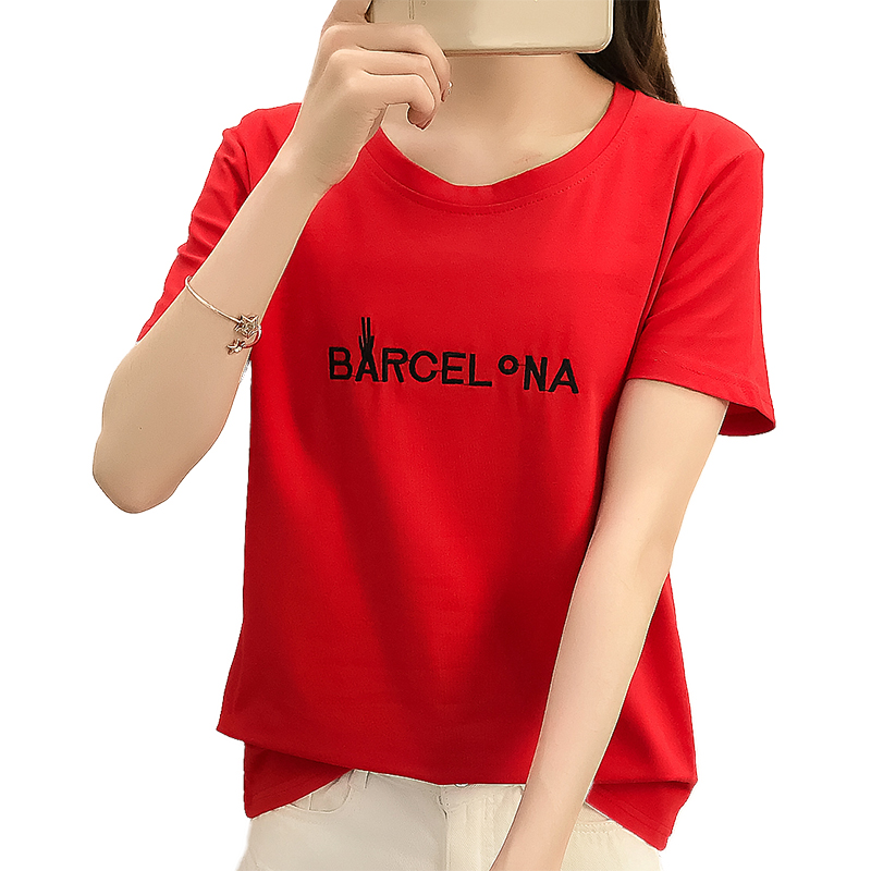 大码T恤女2018夏季新款韩版学生百搭字母个性圆领简约宽松短袖T恤