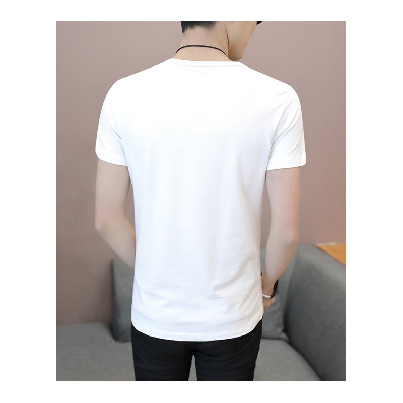 男士短袖T恤时尚V领韩版潮流修身个性男装体恤半袖2018夏季衣服