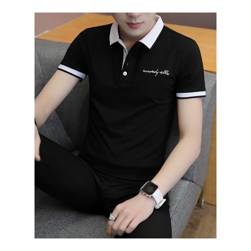 2018短袖男士夏季新款韩版潮流翻领T恤半袖衫青年衬衫领上衣服男