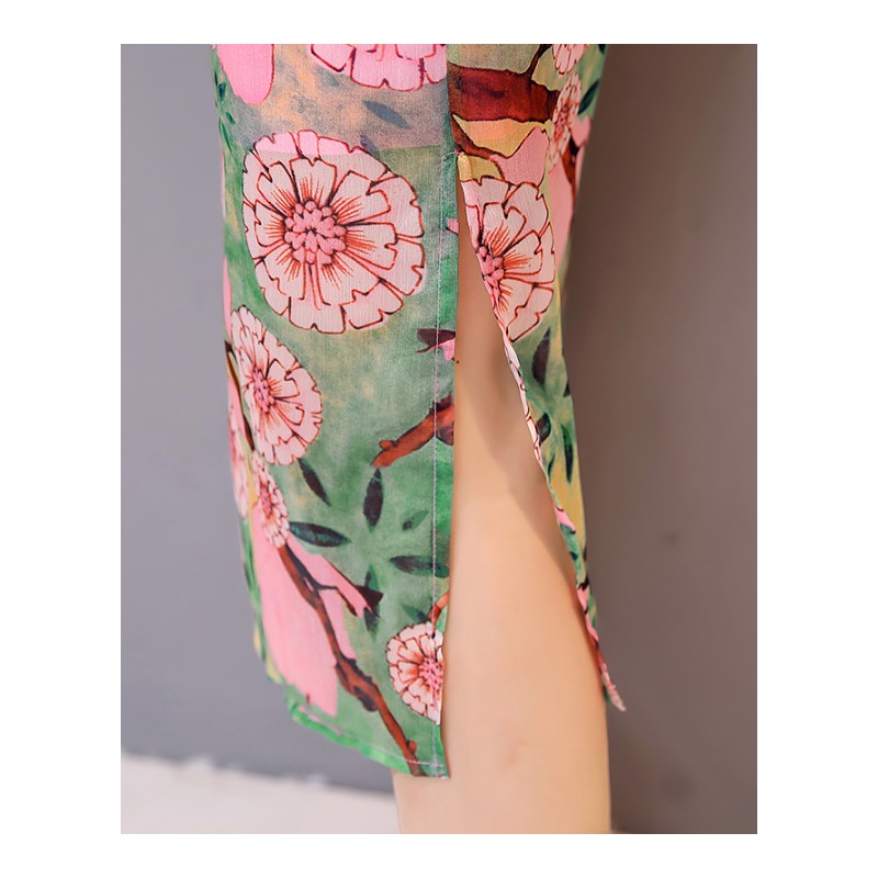 新潮韩版碎花显瘦修身2018年夏季一步裙短袖圆领中腰套头连衣裙潮