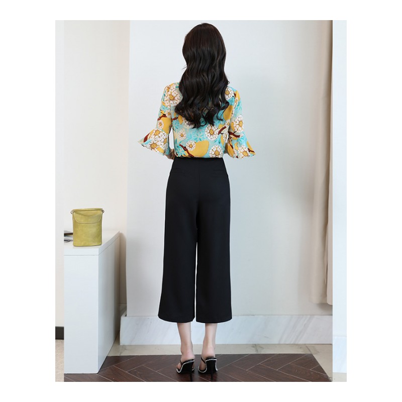 2018春夏装新款韩版女装气质大码时髦阔腿裤套装雪纺显瘦两件套潮