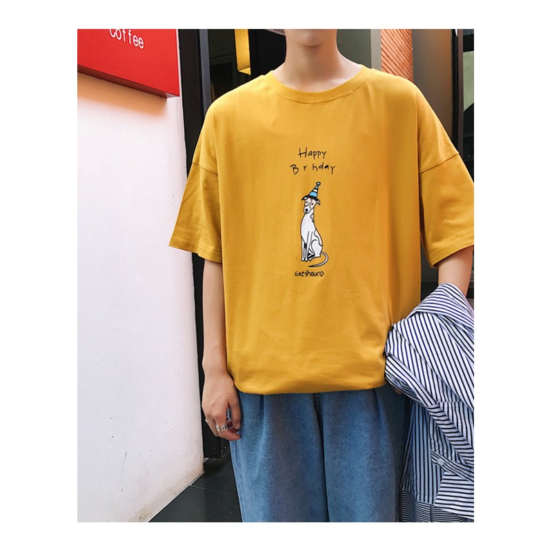 2018春夏装新款男士卡通印花宽松短袖T恤韩版潮流打底衫半袖学生