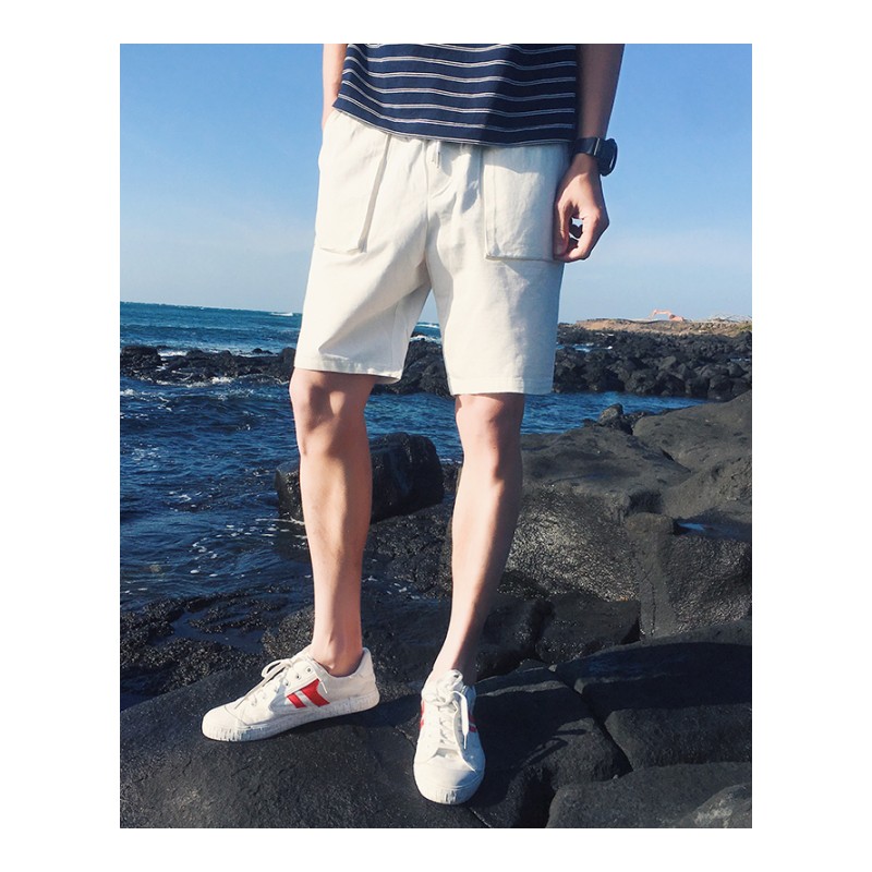 韩国日韩风短裤男潮 直筒夏季年轻男士口袋裤5分裤子纯色沙滩裤