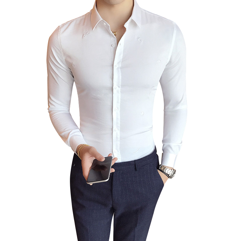 2018春季男款英伦风商务休闲修身式长袖衬衫青年韩版春夏型男寸衣