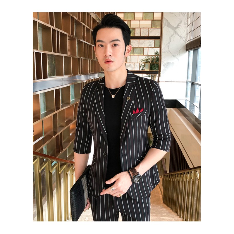 18韩版夏款新款夜店潮男修身西服套装青年型师时尚小西装两件套