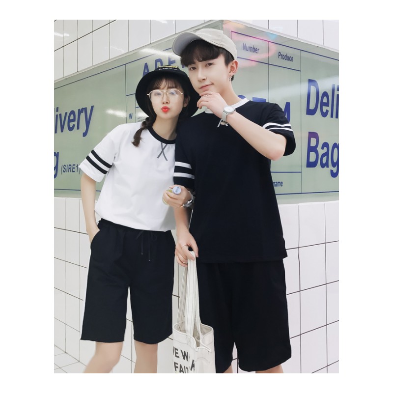 情侣装夏款运动套装两件套时尚时髦新款韩版宽松t2018情侣短袖T恤