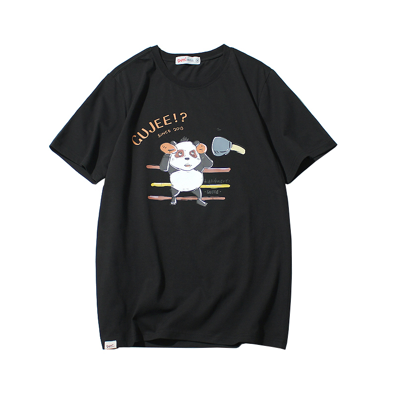 夏款日系原宿韩版学生情侣卡通趣味小熊猫印花短袖T恤男女bf修身