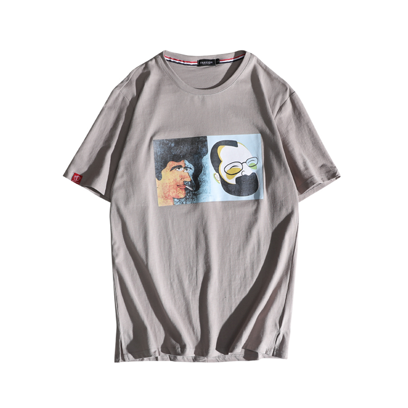 2018夏款男士港风短袖个性创意人物印花圆领气质T恤青少年短袖