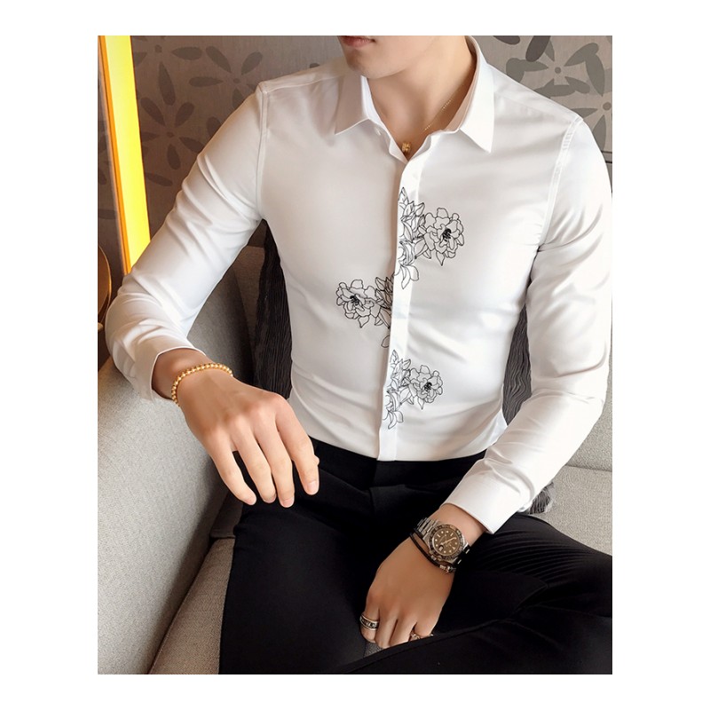 2018 酒店男士修身长袖衬衫理店型师餐厅KTV服务员工作服