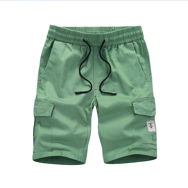 绿色个性休闲裤男士修身型运动裤松紧五分中裤沙滩裤居家睡裤