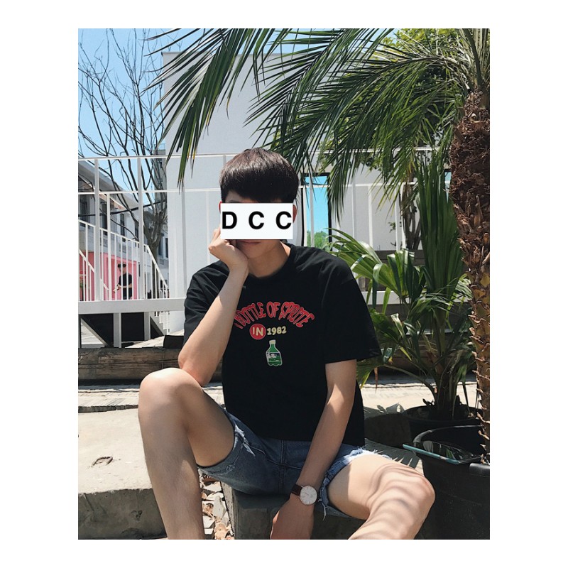 日韩风短袖男士T恤夏款韩版时尚圆领港风半袖2018新款体桖衫