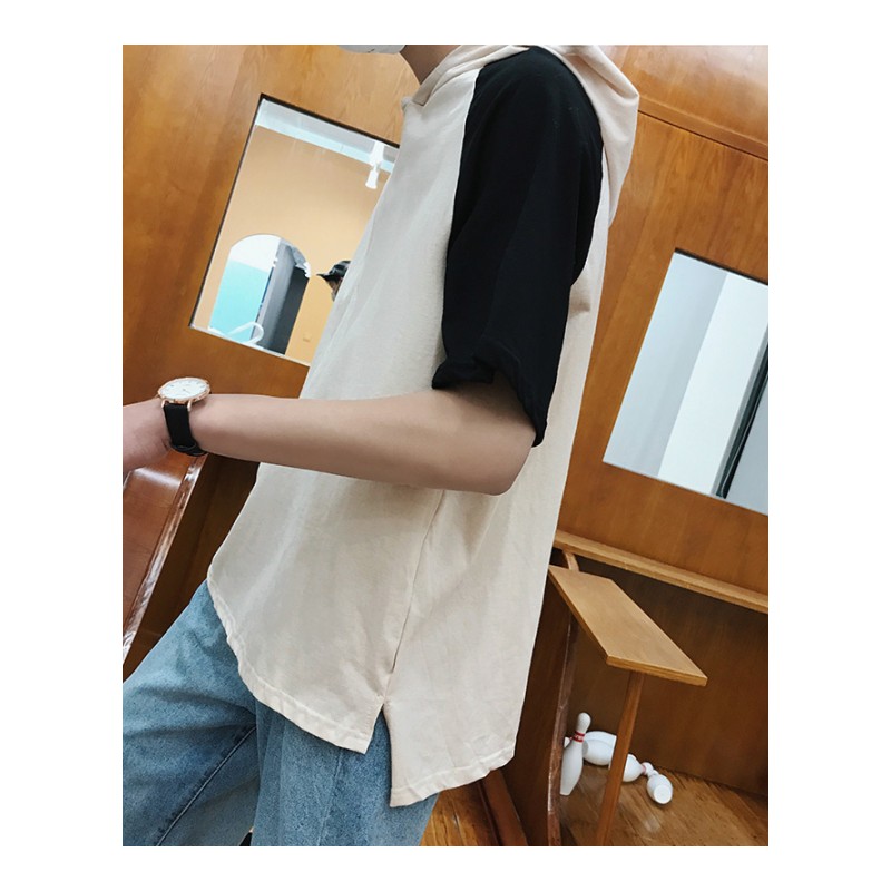 2018夏款韩版新款短袖连帽T恤男装后背字母动物图案印花时尚宽松