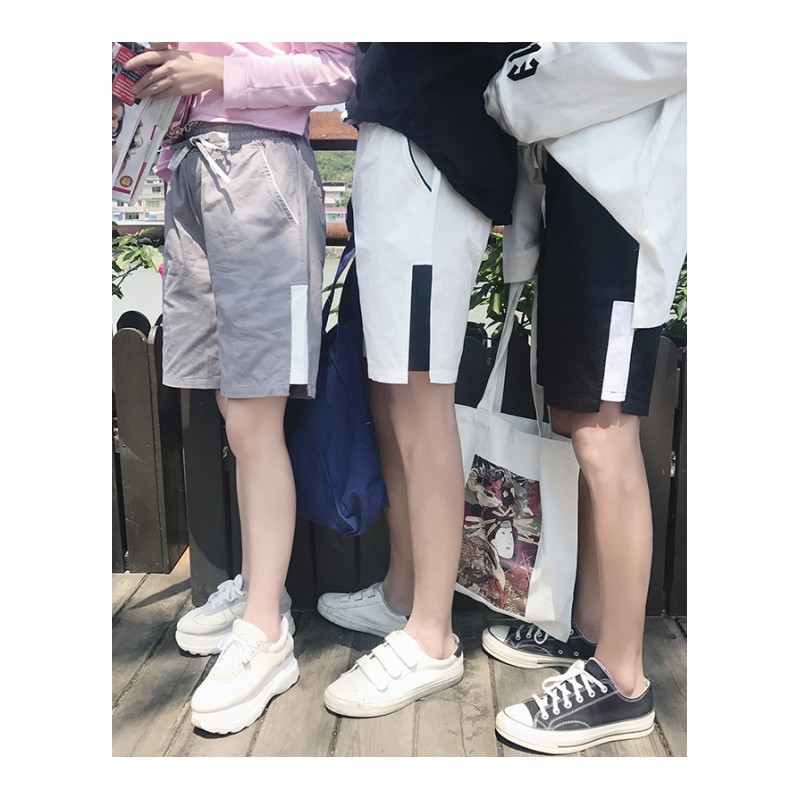 个性夏款潮男男士港风宽松黑色直筒裤韩版时尚情侣休闲运动短裤子