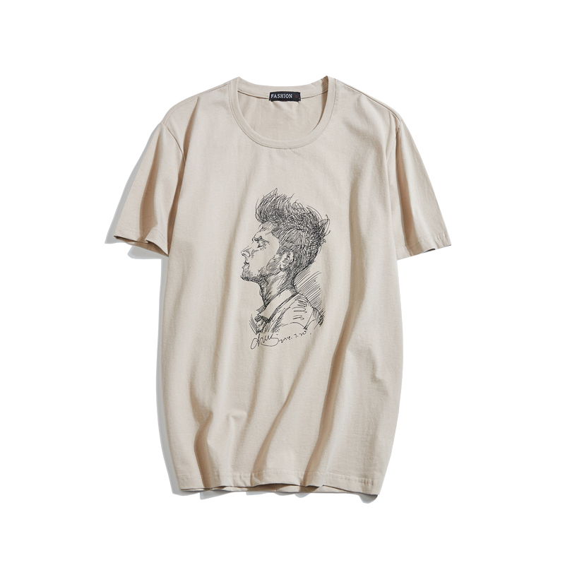 青少年文艺范抽象素描印花短袖T恤男士韩版休闲上衣2018夏款半袖